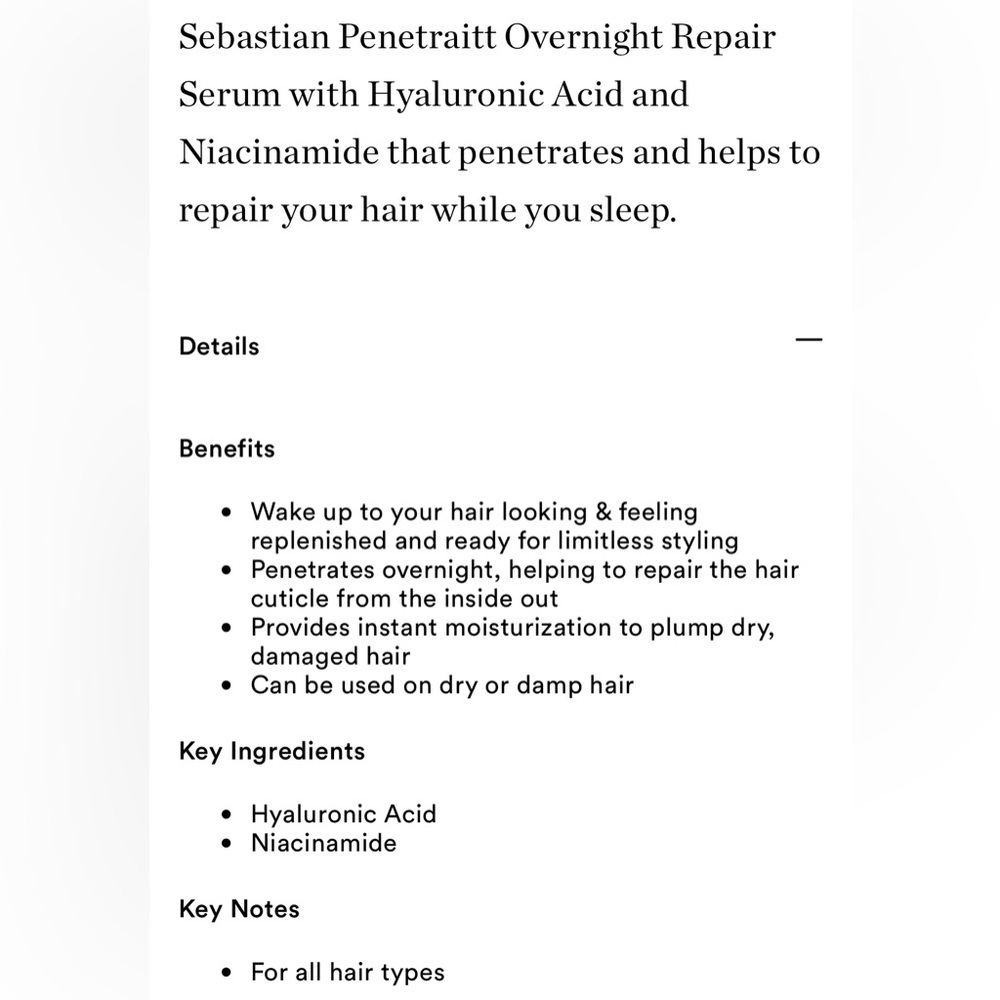 Sebastian Penetraitt Overnight Hair Repair Serum with Hyaluronic Acid- 3.2 fl oz - Picture 2 of 3